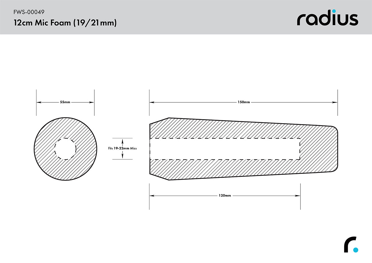 Shotgun Mic Foam Windshield, 12cm STD Hole